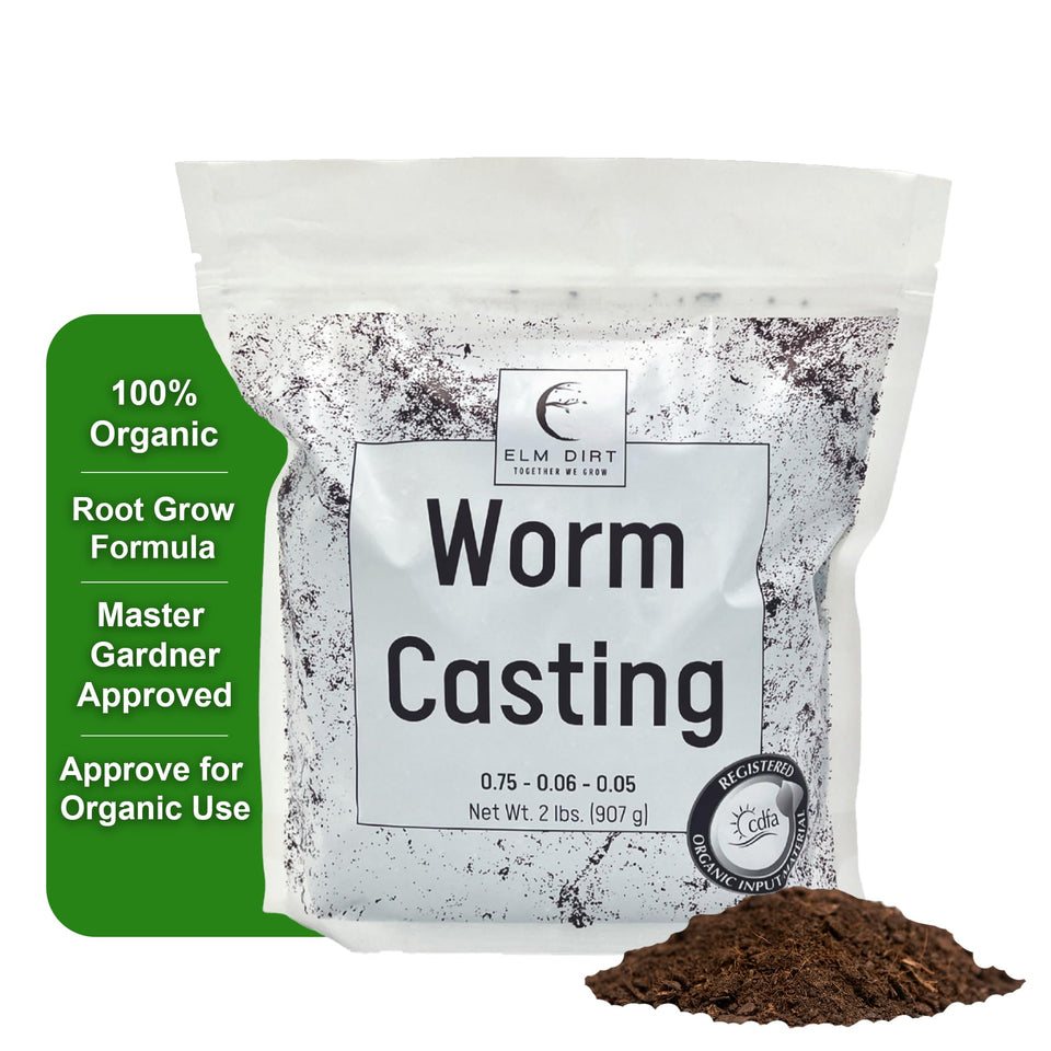 Elm Dirt Worm Castings bag displays premium organic plant food for thriving houseplants.