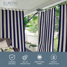 Elrene Highland Stripe curtain panel top tabs design, easy installation with 4-inch header.