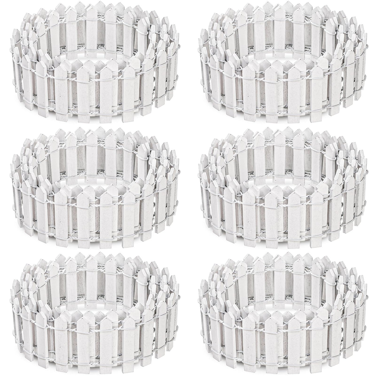 Elsjoy white mini fairy garden fence, front view, ideal for crafts and potting.