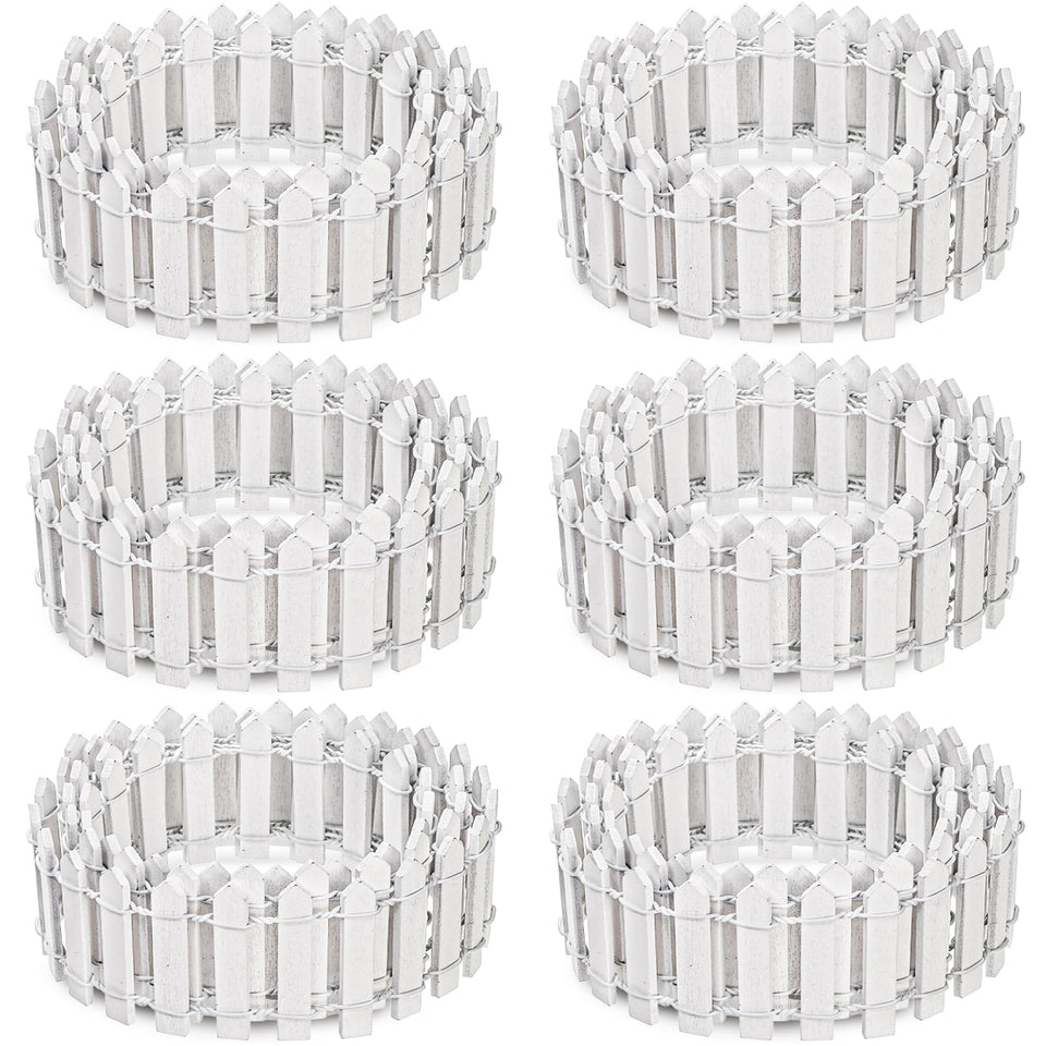 Elsjoy white mini fairy garden fence, front view, ideal for crafts and potting.