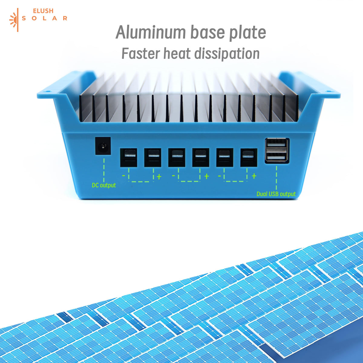 ELUSH MPPT controller connection ports for secure wiring setup.