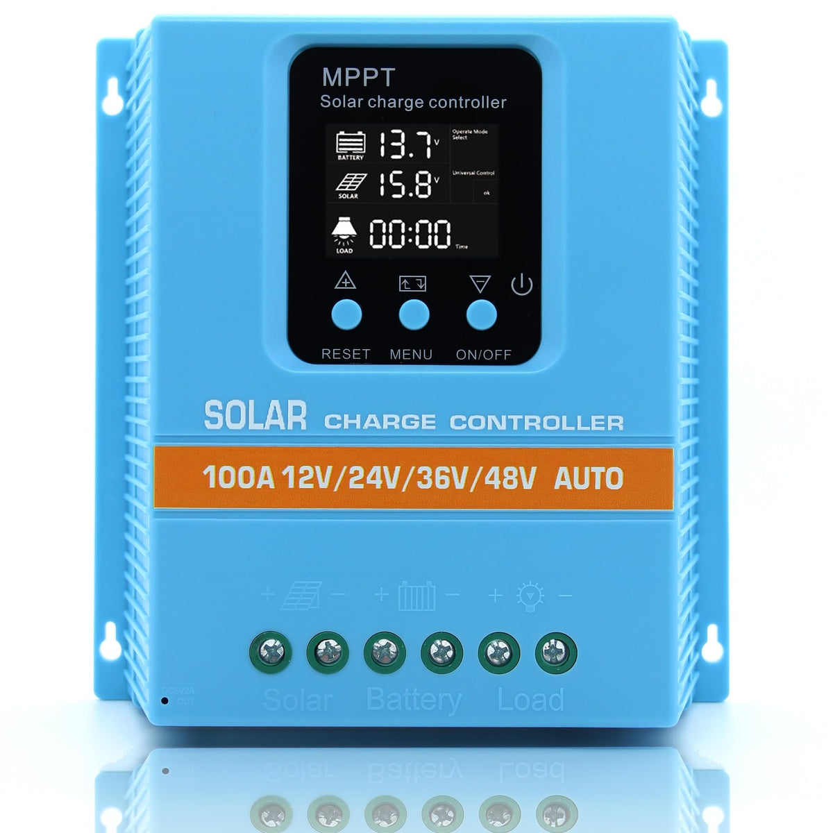 ELUSH upgraded 100A MPPT controller front panel for quick system checks.