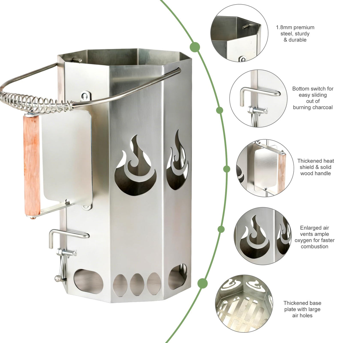 Ember Echo XL airflow ports emphasize rapid, even charcoal ignition.