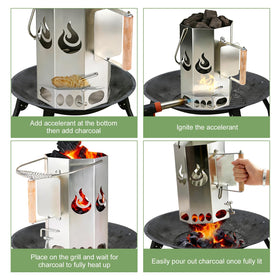 Ember Echo XL octagonal capacity image shows large holds briquettes for big cookouts.