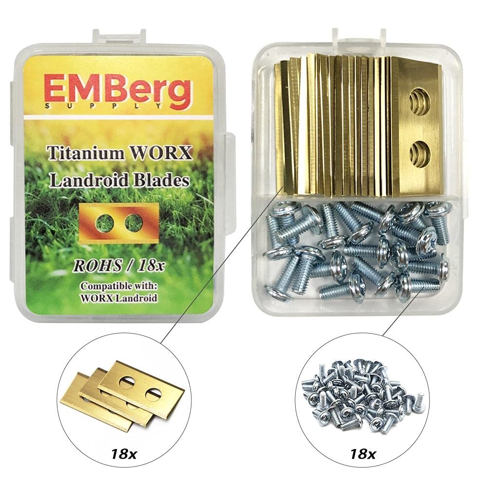 EMBerg Endurance Blades 18-pack for Worx Landroid, ready for efficient mowing.