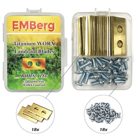EMBerg Endurance Blades 18-pack for Worx Landroid, ready for efficient mowing.
