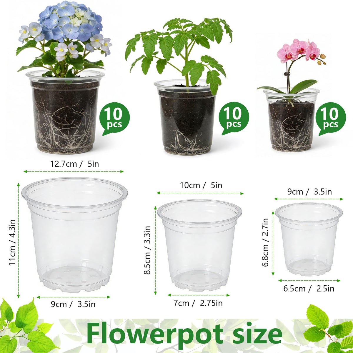 Embrasun clear nursery pots for indoor, outdoor, and greenhouse use.