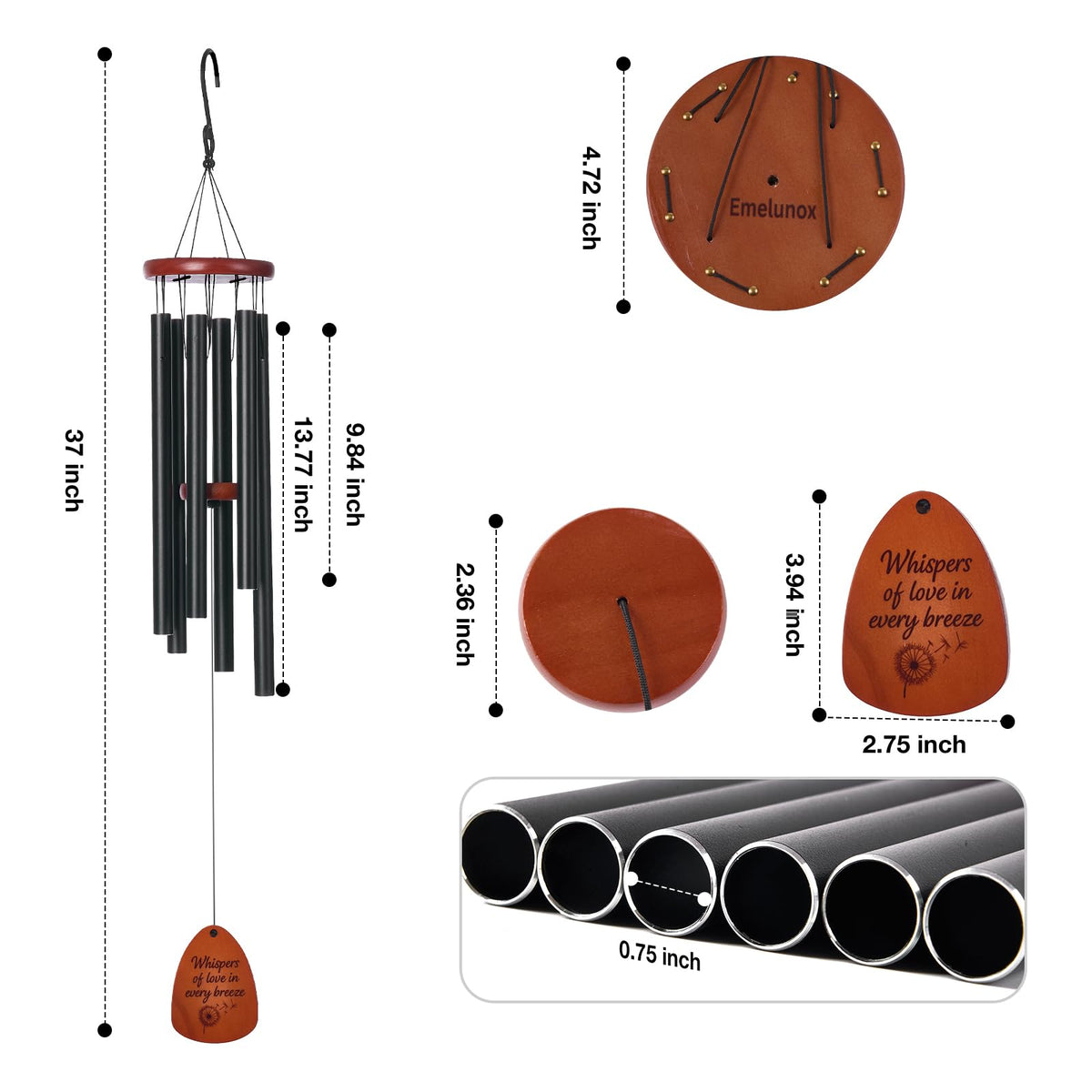 Emelunox weatherproof wind chimes with aluminum tubes and wooden accents