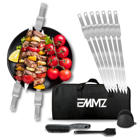 EMMZ 16.5-inch flat steel skewer with slider for easy serving.