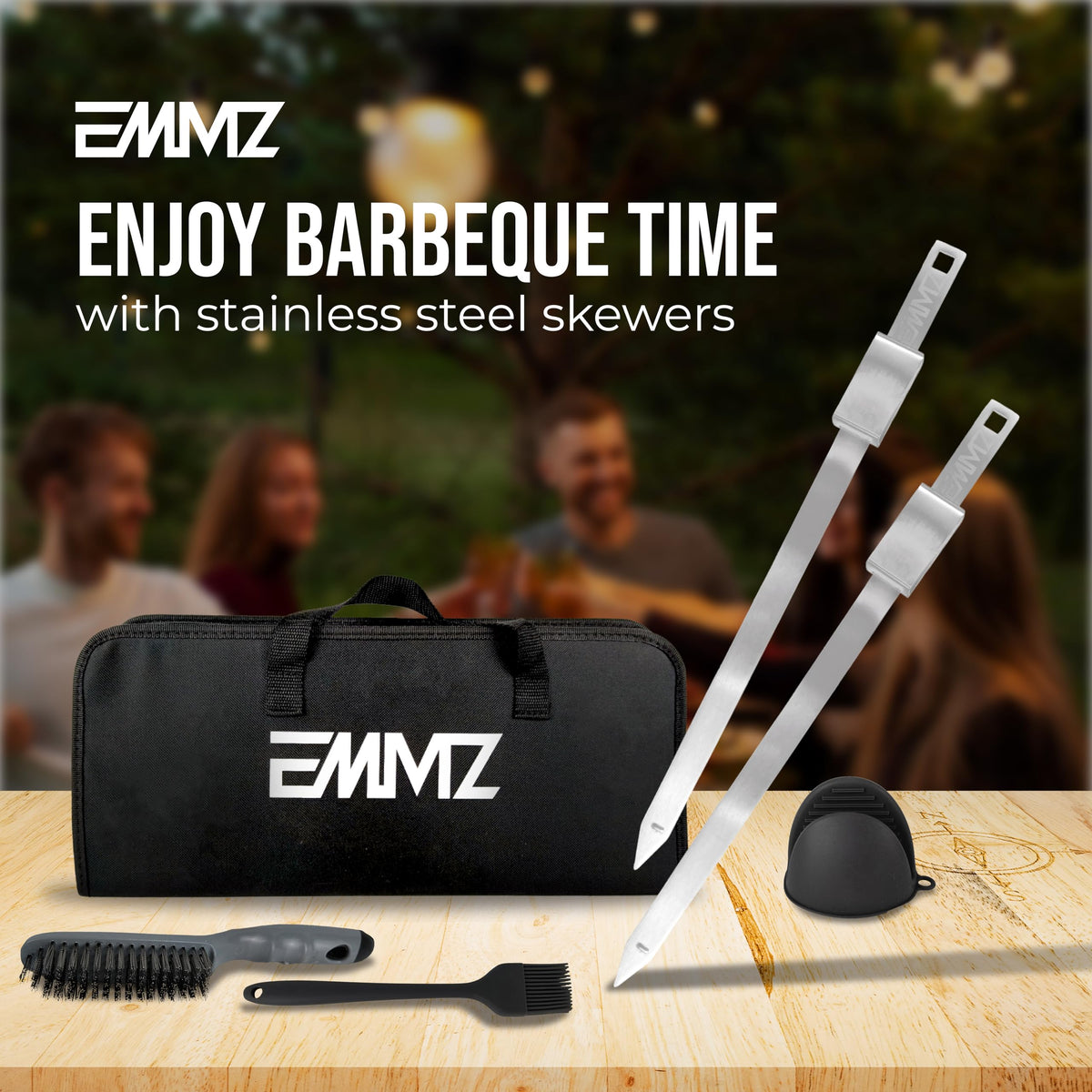EMMZ kebab skewers suitable for meats, seafood, and vegetables.