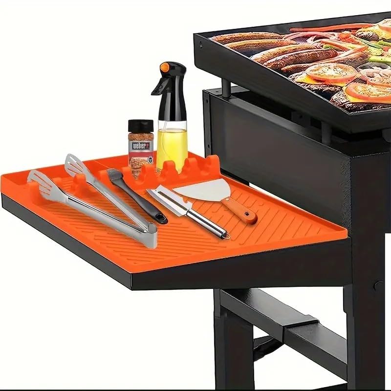 Emptycolor silicone grill mat shows perfect Blackstone fit for organized tools.