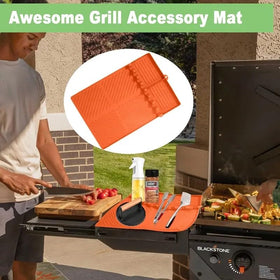 Reusable, heavy-duty mat endures frequent outdoor grilling.