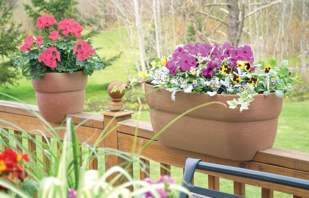 easy installation and maintenance with the emsco bloomers rail planter on balcony or deck.