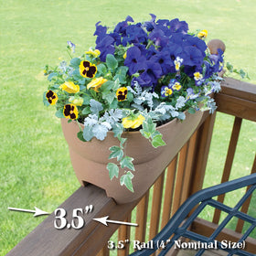 EMSCO Group Bloomers railing planter 24in front rail close-up highlights durable weatherproof resin