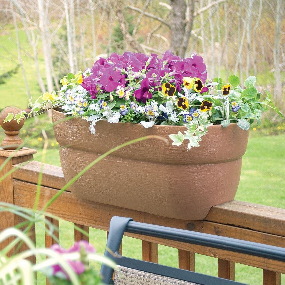 Stabilizers installed on EMSCO Bloomers railing planter ensuring secure deck mounting