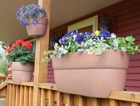 EMSCO Bloomers railing planter with vegetables on rail showcases space-saving gardening