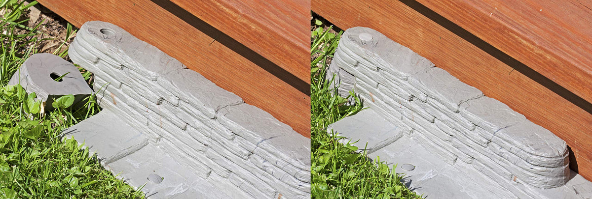 Emsco Group Bedrocks edging with stakes anchors securely.