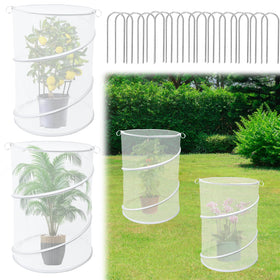 Emsiok 4pack pop-up plant covers white protecting seedlings while allowing airflow.