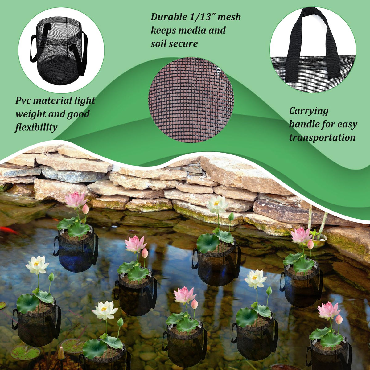 Emsiok sturdy handles enable moving filled planting bags