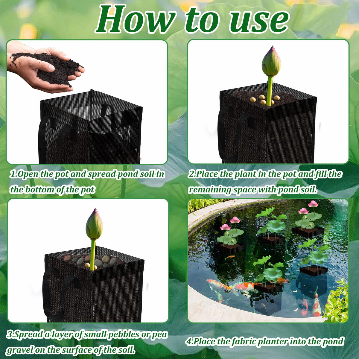 Emsiok reusable foldable plant pots for seasonal pond planting.