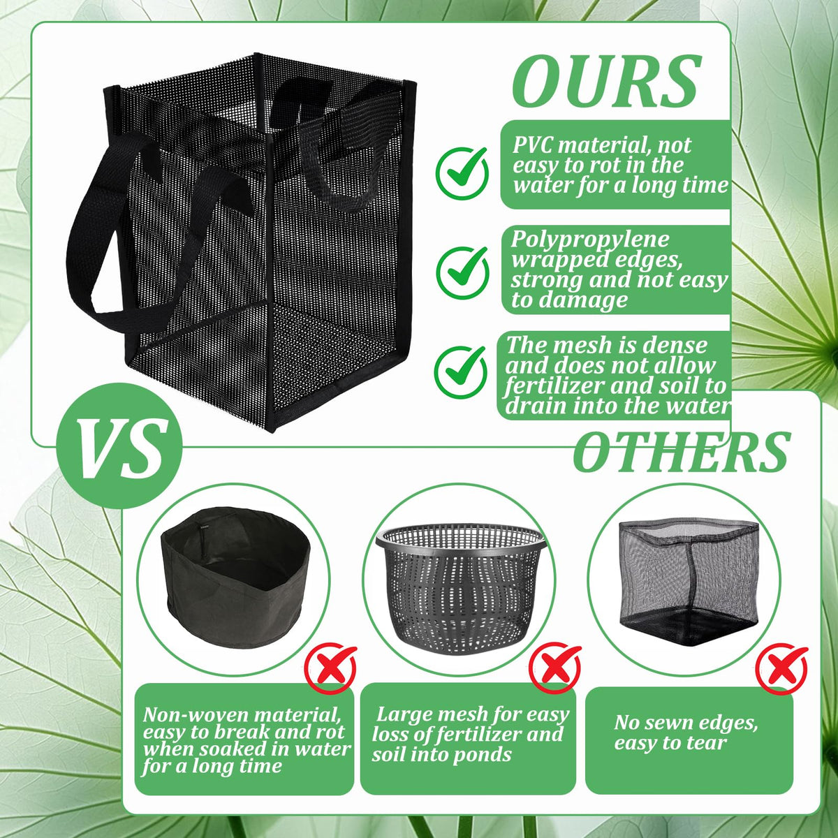 Emsiok tear-resistant PVC pond baskets for long-term water use.