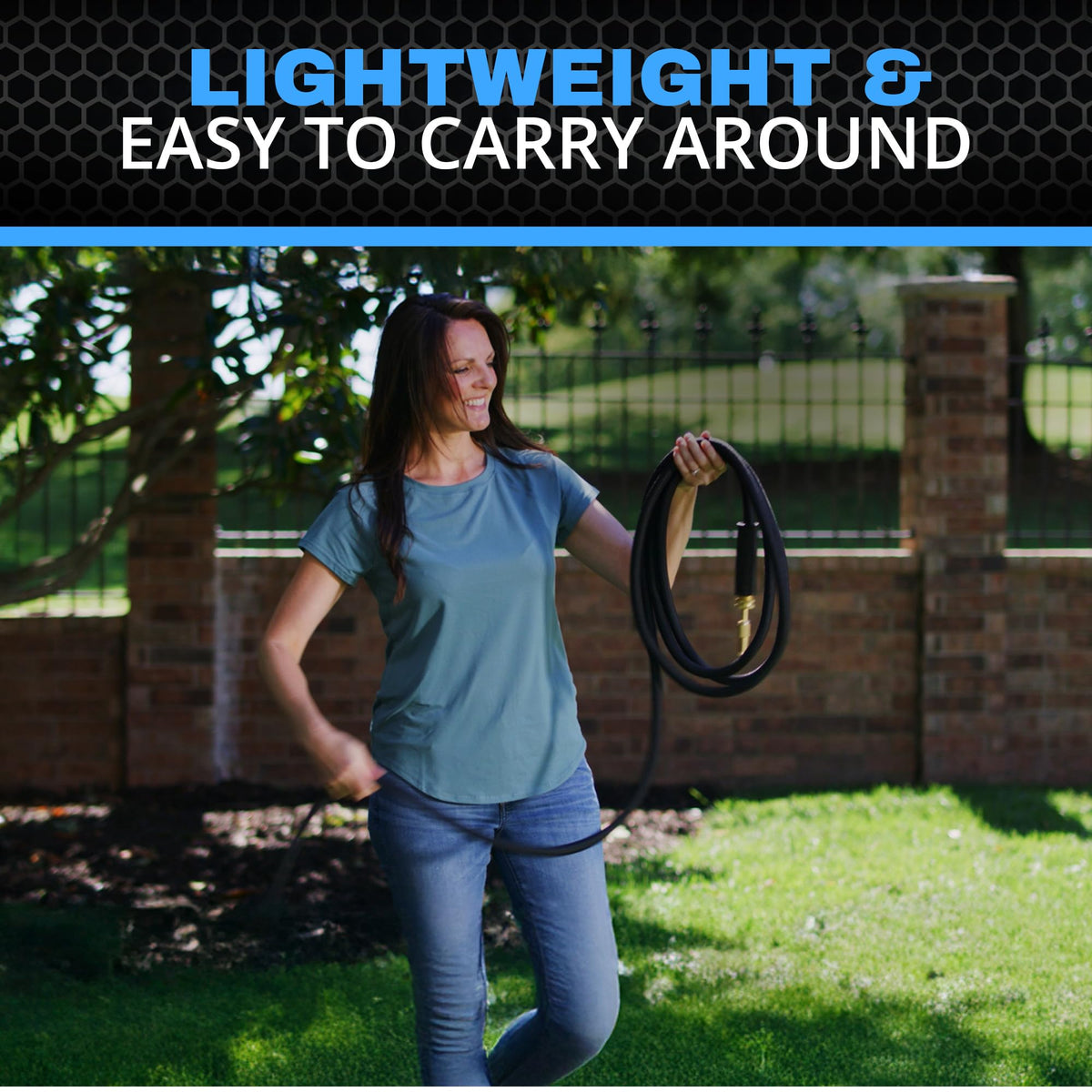 Non-expandable EMSON Hydrosteel garden hose maintained for steady water flow