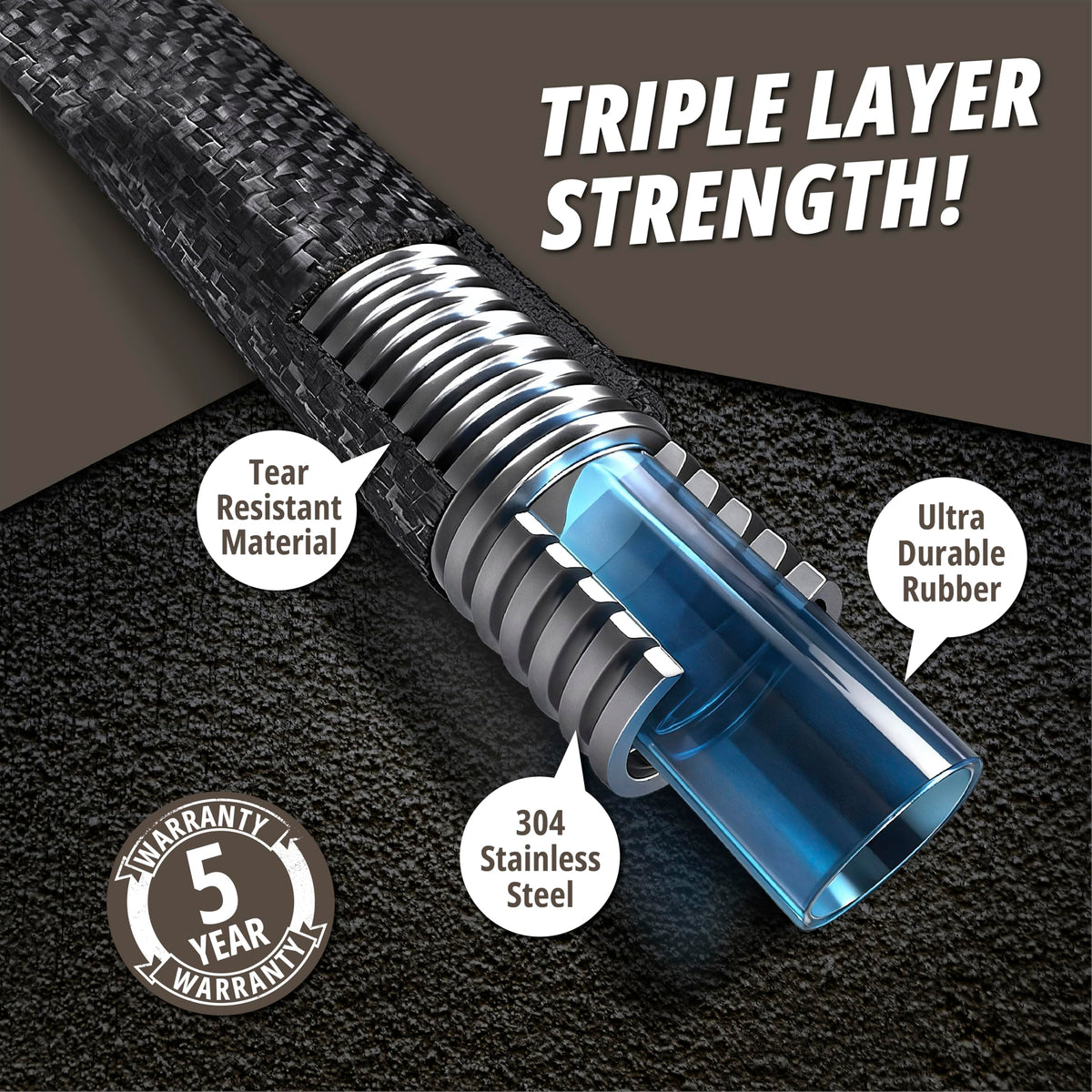 EMSON Hydrosteel Pro 50ft kink-resistant design shown bending around obstacles for smooth watering.