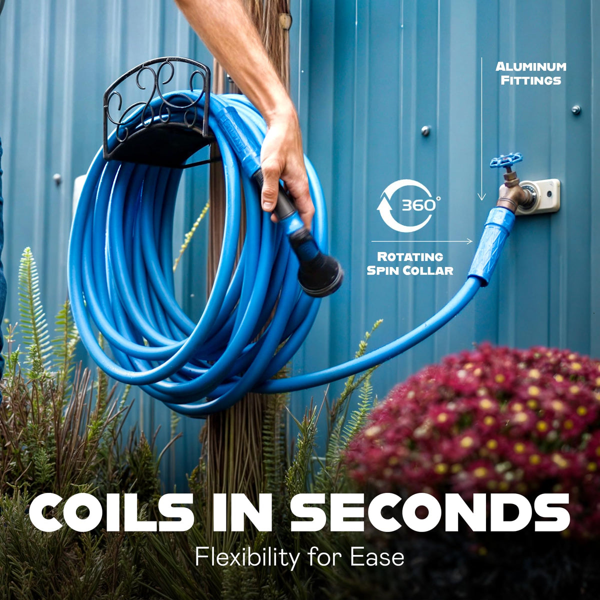 EMSON Invictus kink-resistant design maintains steady flow during yard chores.