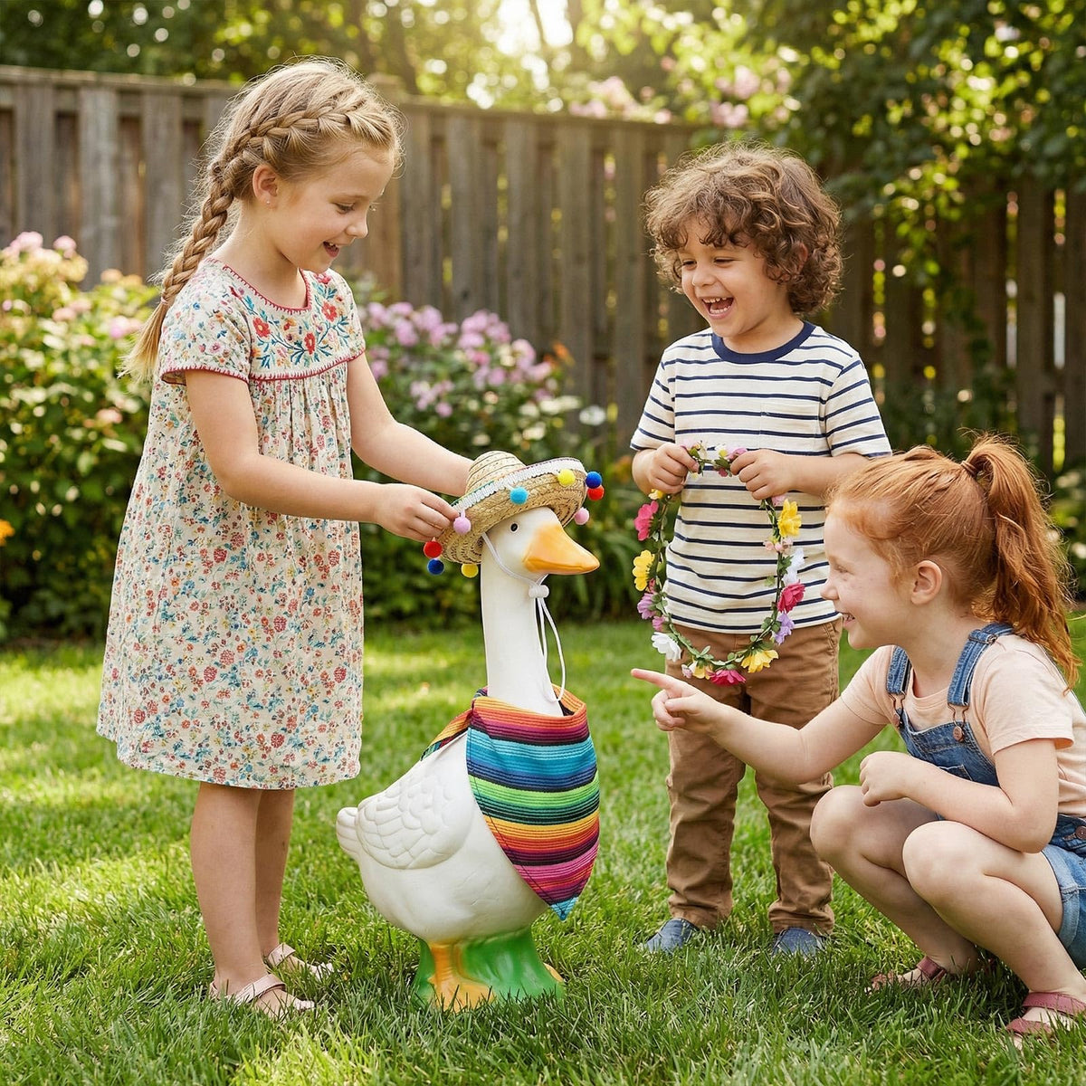 EMUTOL colorful lawn goose costume brightens porch display for holidays