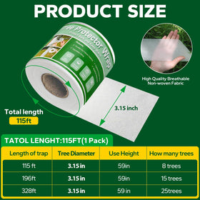 Emycool 115ft wrap protecting multiple saplings along trunks.