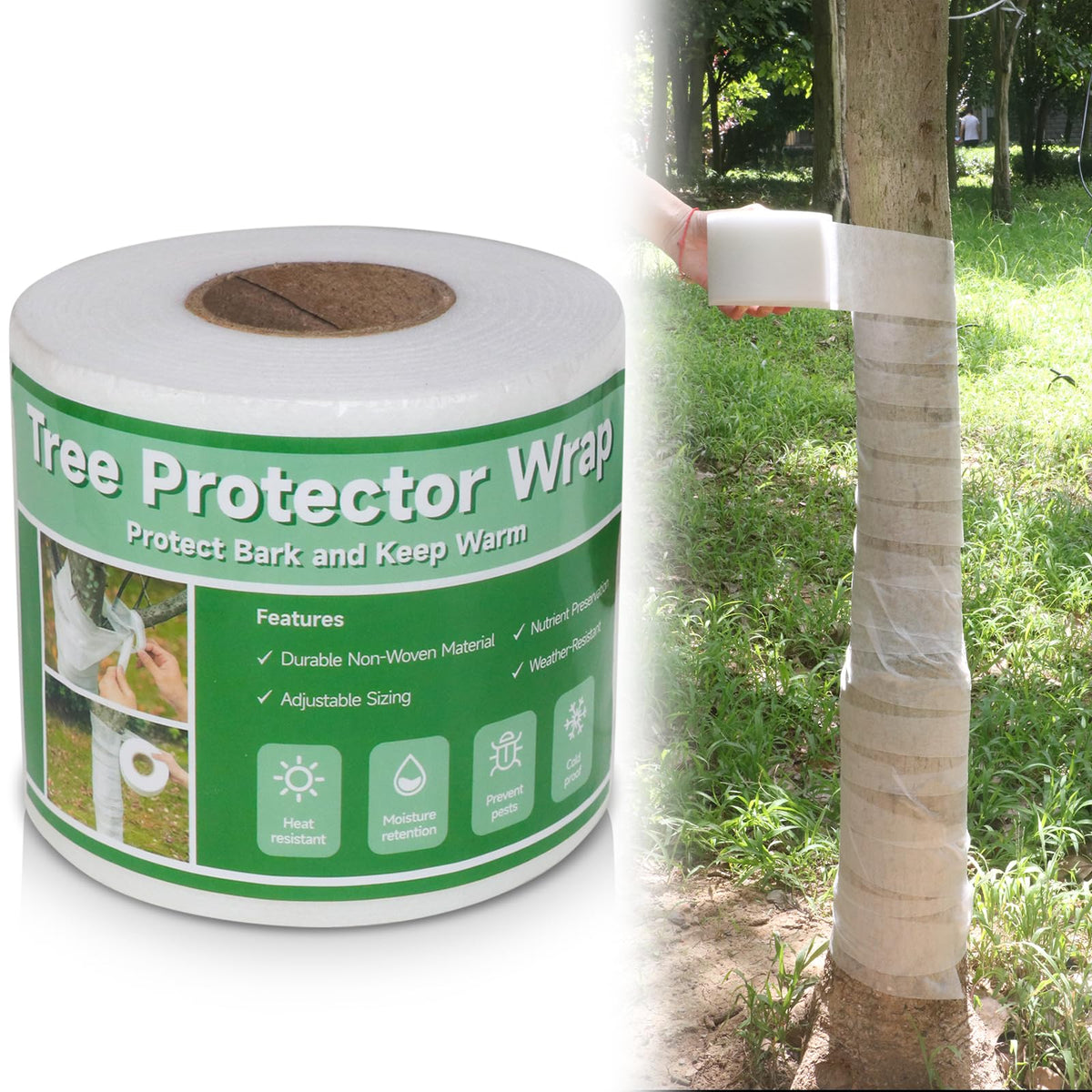 Emycool all-season tree wrap offering protection from sun and cold.