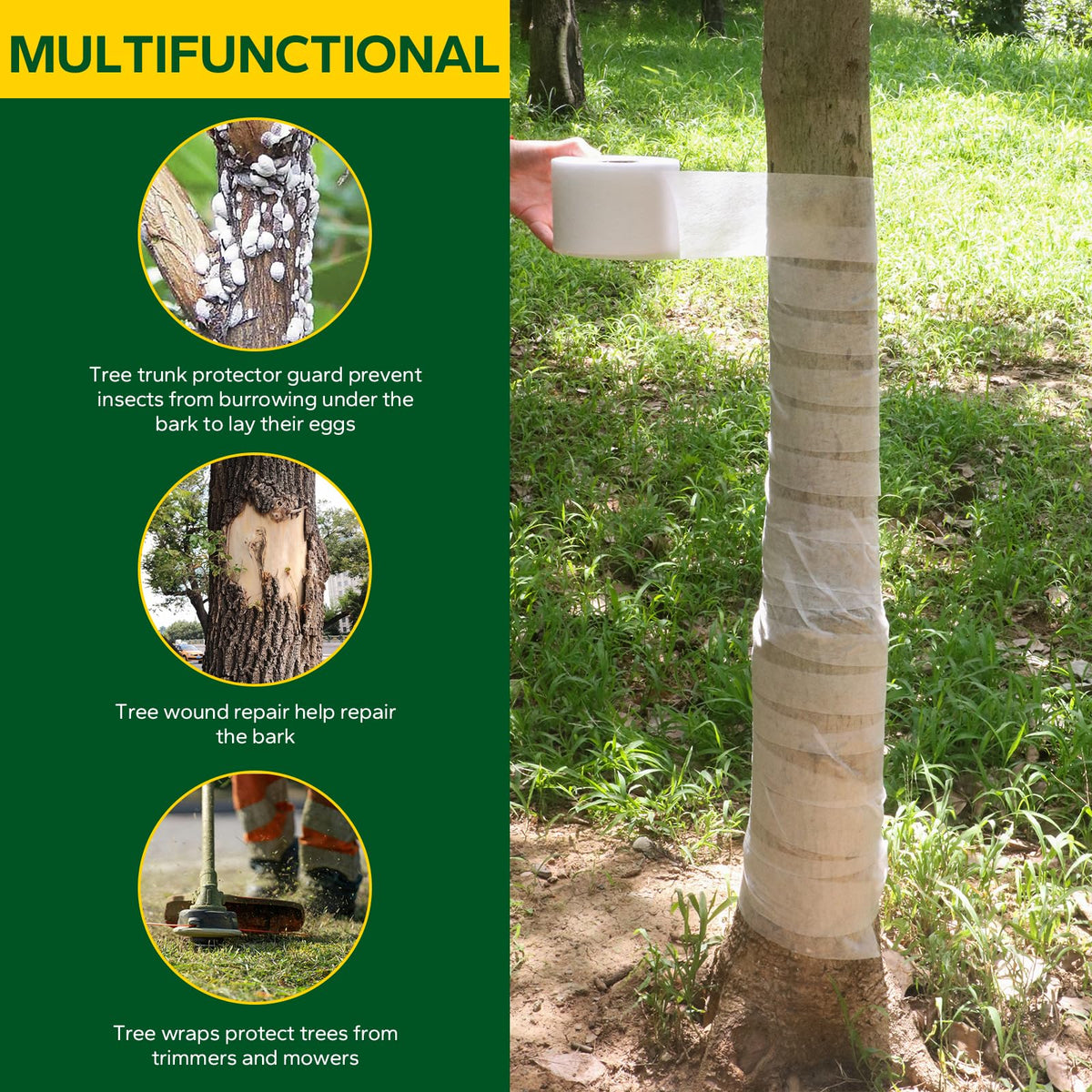 Emycool breathable fabric wrap supporting healthy tree growth.