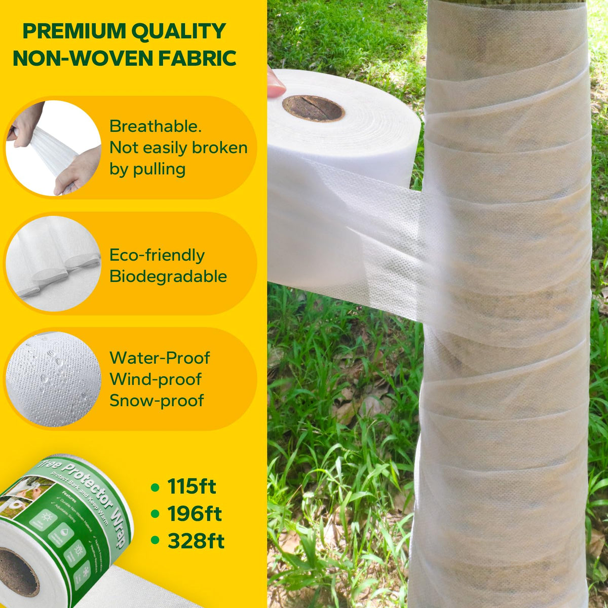 Emycool deer-deterrence wrap preventing bark nibbling by wildlife.