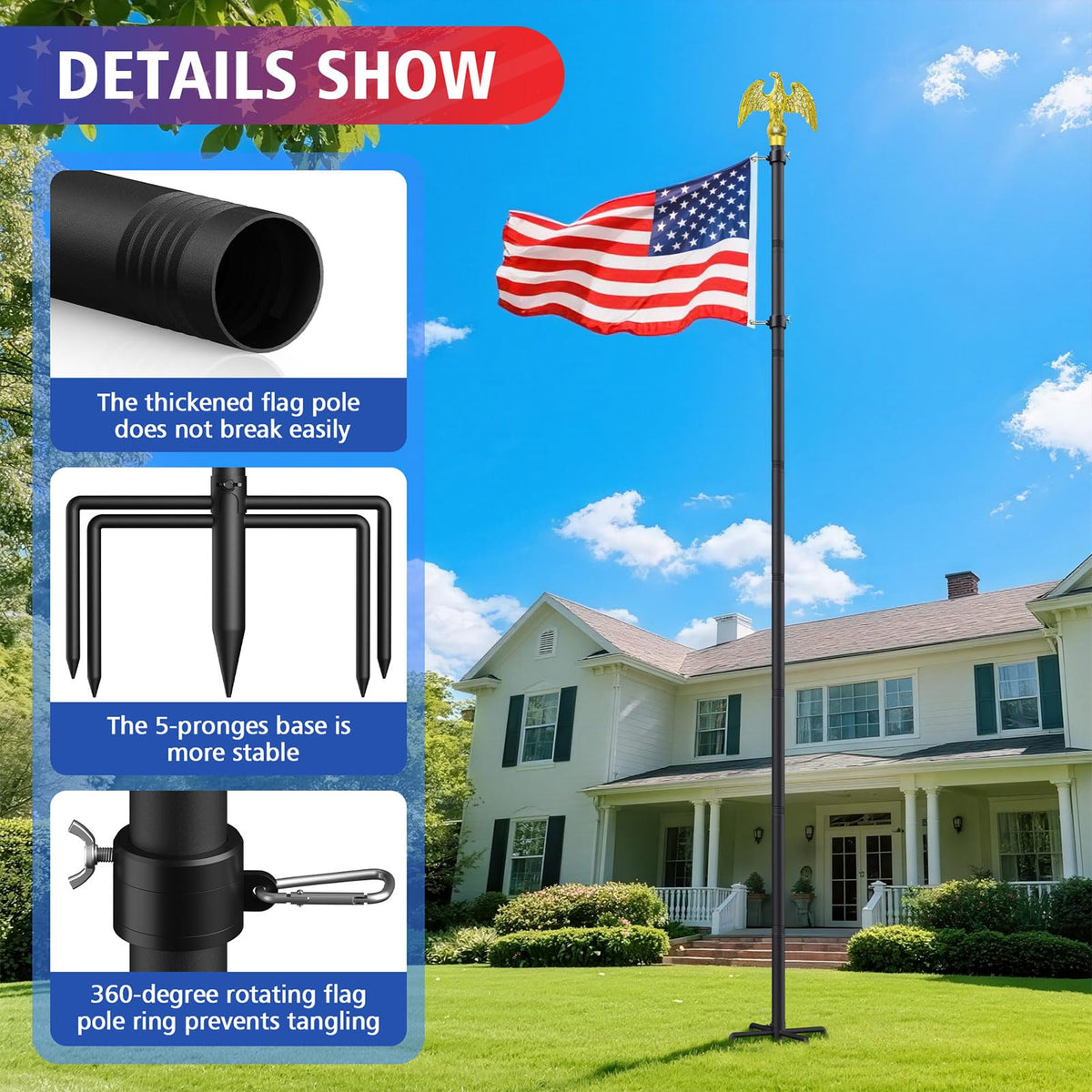 Enayplon 5-prongs base anchors securely for residential or commercial use