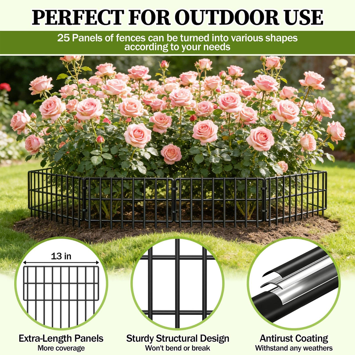 Enayplon decorative fence panels add charm while defending beds.
