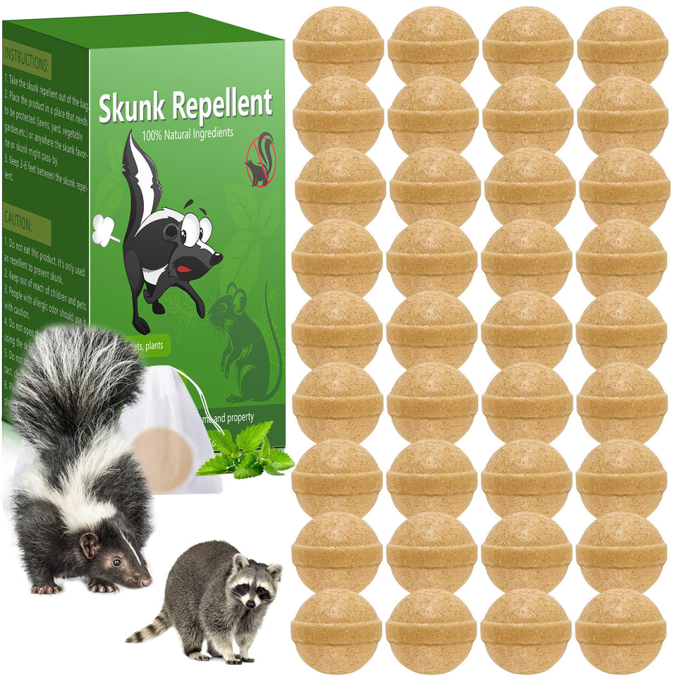 Enbabbor 36-pack skunk repellent balls in packaging for yard use.