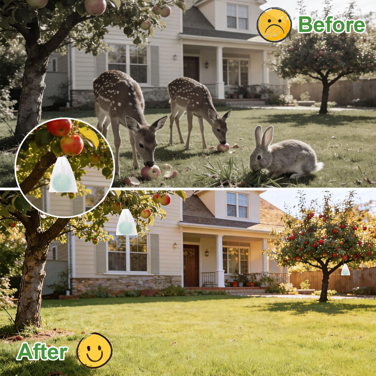 Enbabbor deer-rabbit-repellent-ball shown on lawn edge helps protect young shoots
