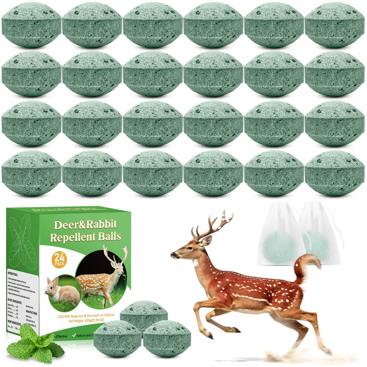Enbabbor deer-rabbit-repellent-ball in outdoor packaging helps deter browsing animals