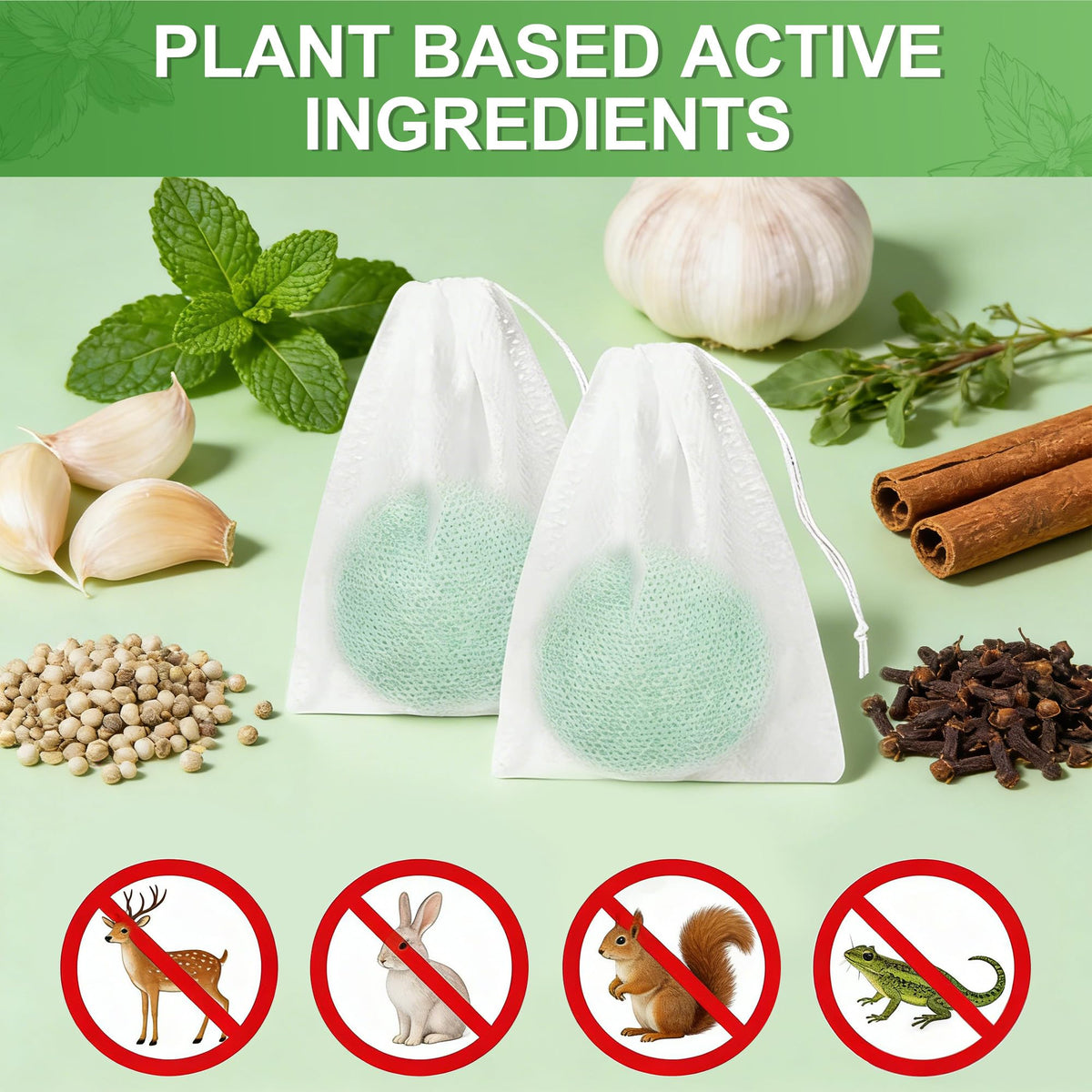 Enbabbor deer-rabbit-repellent-ball placed along beds provides ongoing deterrence for browsed plants