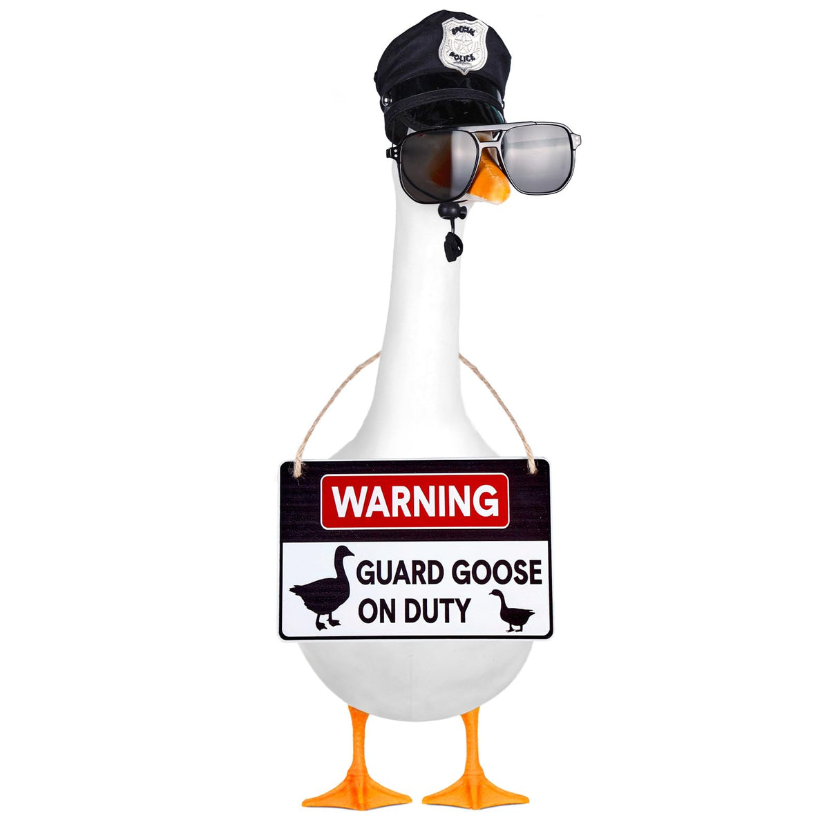 ENBOFID Police Goose Outfit cap on a 23-inch goose adds porch whimsy