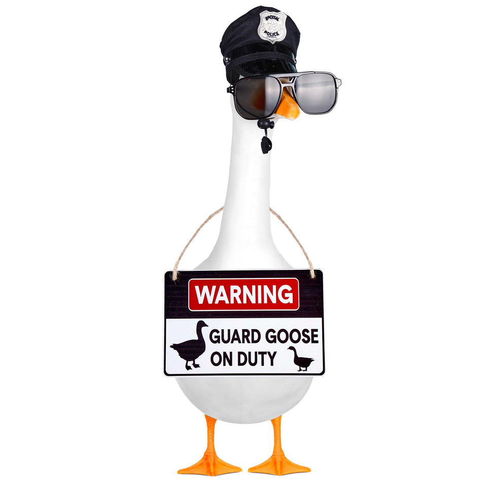 ENBOFID Police Goose Outfit cap on a 23-inch goose adds porch whimsy