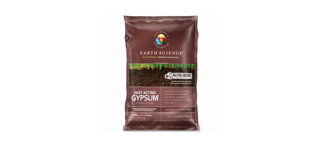 Earth Science Gypsum lawn-green image highlights healthier-looking turf.
