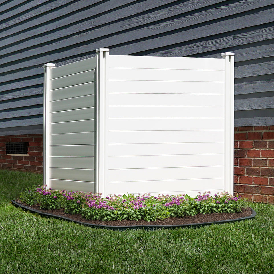 Enclo Privacy Screens in yard with no-dig setup concealing an AC unit.