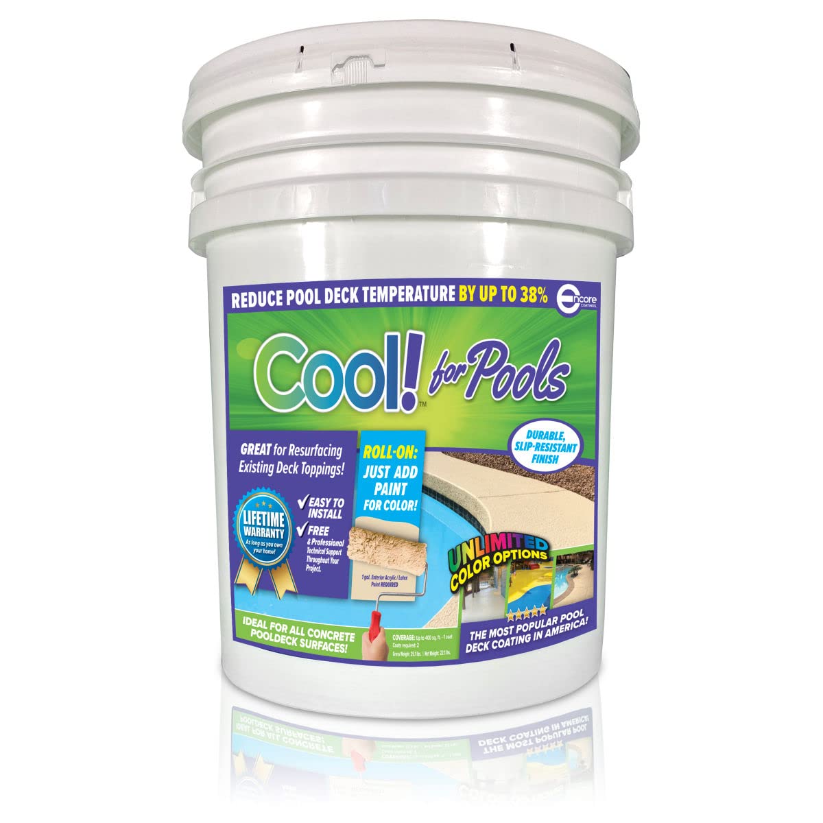 Encore Cool pool-deck-coating-kit creates a cooler, durable surface around the pool.