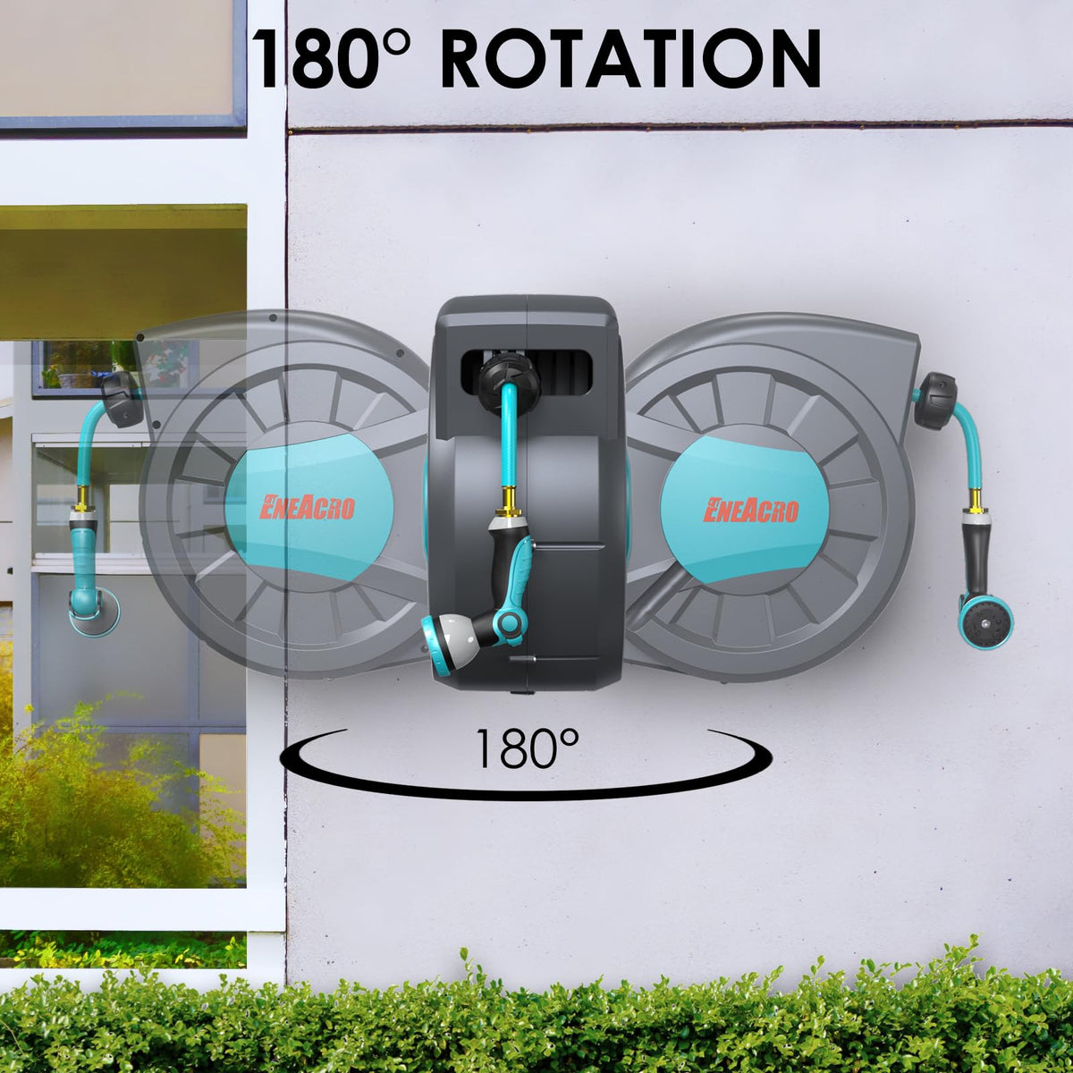 ENEACRO auto-rewind mechanism stores hose smoothly
