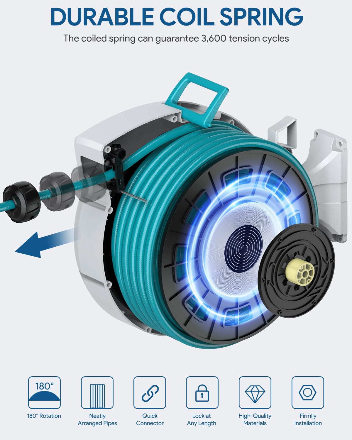 ENEACRO kink free hybrid hose minimizes tangles during rewinds.