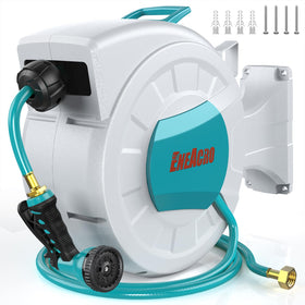ENEACRO retractable hose reel mounted on wall for organized outdoor watering.