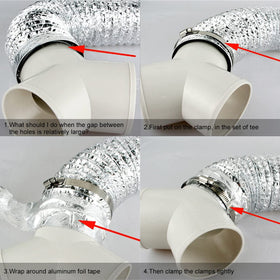 Exhaust vent hose connected to a 4-inch system using Enenes connector.