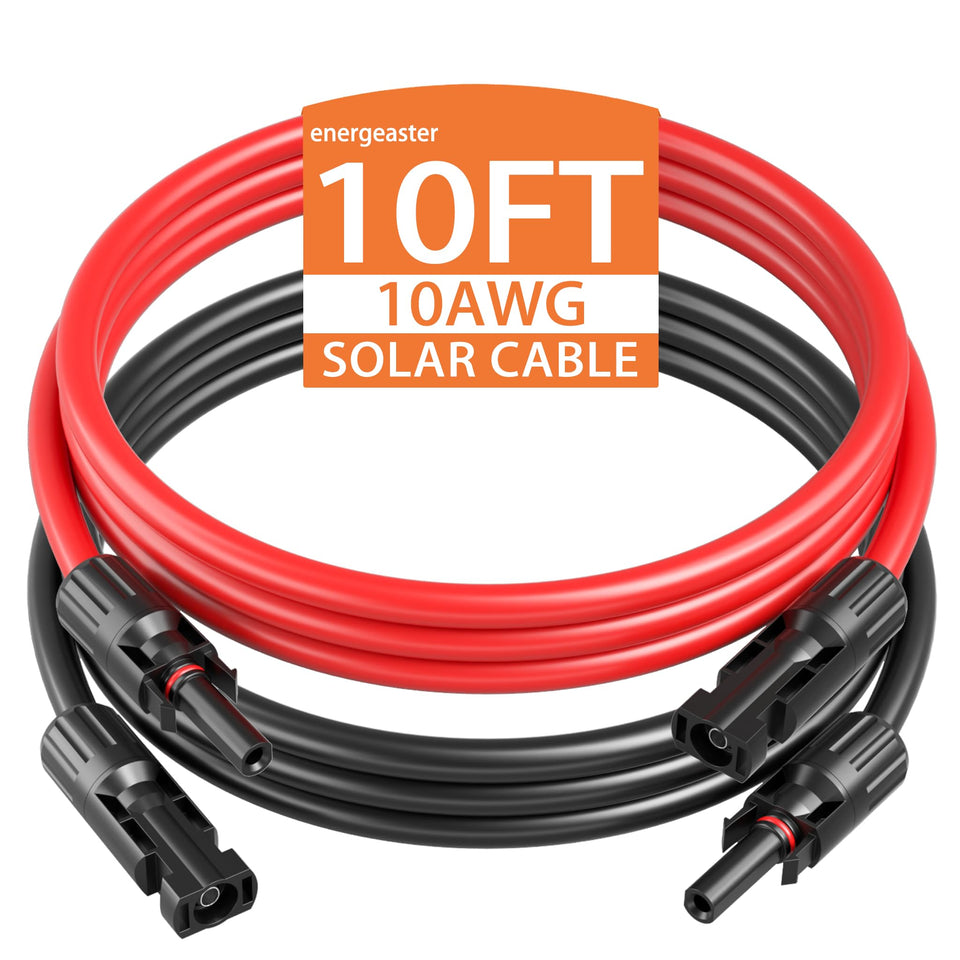 Energeaster 10AWG solar extension kit with red and black connectors for quick solar setup.