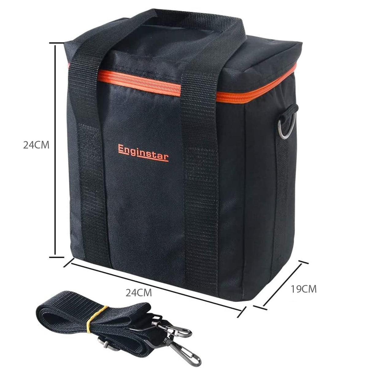 EnginStar carrying case with strap and handle for easy transport.